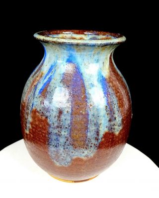Rash Signed Studio Art Pottery Large Stoneware Drip Glaze 10 5/8 " Vase 1978