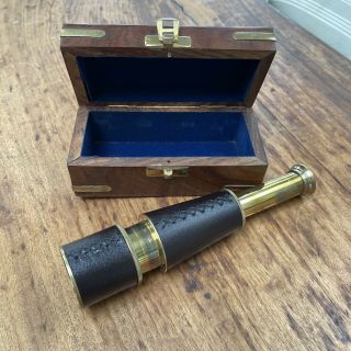 Brass Nautical Spyglass/telescope With Wooden Box
