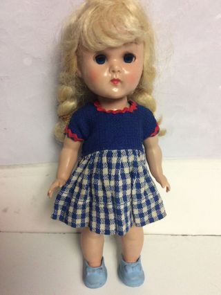 Vintage Vogue " Ginny " Walker Doll Wearing Dress And Blue Shoes 7.  5” Tall