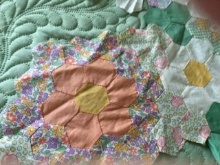 antique vintage Grandmothers flower garden quilt piece,  hand sewn 2