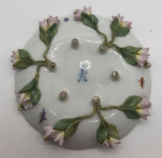 Meissen 19th Century Porcelain Small Dish With Applied Flowers 5”