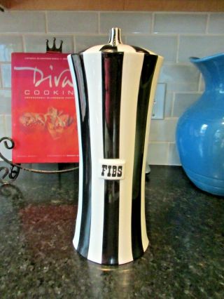 Jonathan Adler Fibs Vice Stash Jar,  Black And White 12 1/2 " Tall Stripes