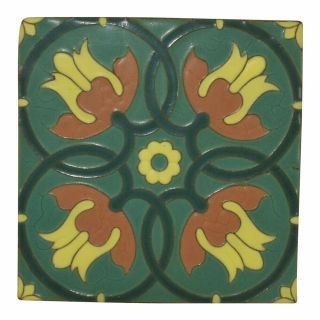Van Briggle Pottery Orange And Yellow Tulip Art Deco Green Tile