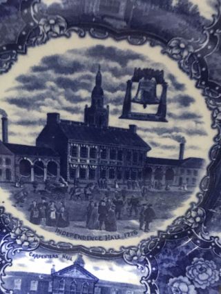 Antique Historical Blue Plate Independence Hall Philadelphia C1870
