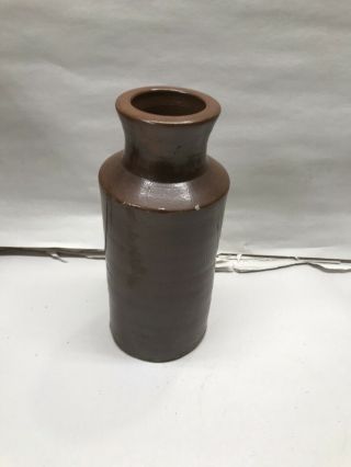 Antique 19crich Brown Salt Glazed Stoneware Pottery Inkwell Bottle Pot