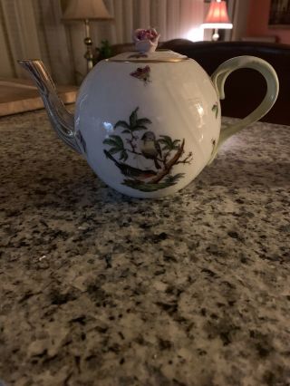 Herend Hungary Rothschild Bird 1475/ro Individual 1 Cup Teapot Rose Finial