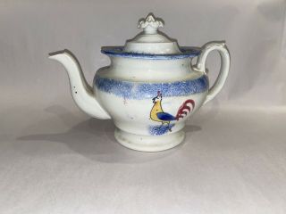 Staffordshire Spatterware Blue Rooster Teapot Spatter Ca.  1830