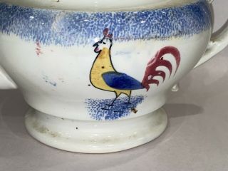 Staffordshire Spatterware Blue Rooster Teapot Spatter Ca.  1830 2