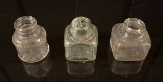 3 Different Styles Of Carter’s Antique Glass Ink Bottles / Wells.  No Damage / On