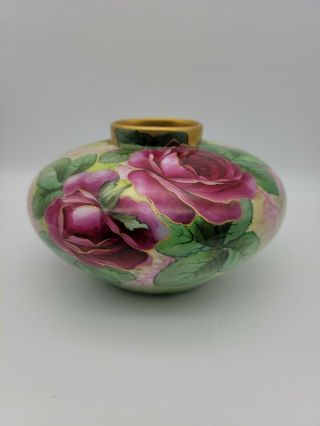 Ginori Italy Hand Painted Signed G.  Fanti Pink Roses Vase