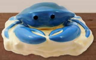 Nora Fleming Retired Blue Crab On White Beach Rock Mini Ceramic Platter Ornament