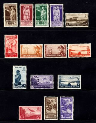 Italian East Africa Stamps,  Small Group Of 15,  Mostly Mnhog,  Xf,  Scv $54.  50
