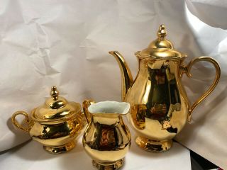 Johann Seltmann Vohenstrauß Qualitäts Porzellan Yelllow Gold Teapot Cream Sugar