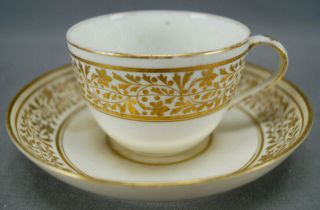 Pinxton Gold Gilt Floral Bute Form Porcelain Tea Cup & Saucer C.  1800 - 1815