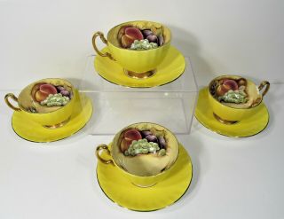 Aynsley Fine English Bone China Set Of Four Cups And Saucers Orchard Gold