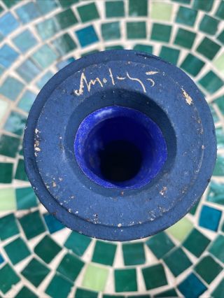 Mccarty’s Of Mississippi Signed Vintage Cobalt Blue Pottery Candlestick 6”