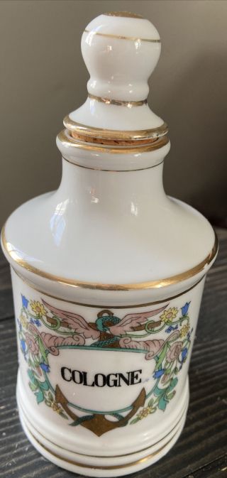 Vintage Antique French Porcelain Apothecary Jar Bottle Cologne Perfume Stopper