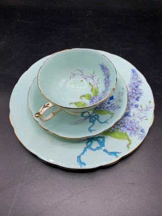 Paragon China Blue Lilac Trio Set - Plate - Cup - Saucer - Blue Bow