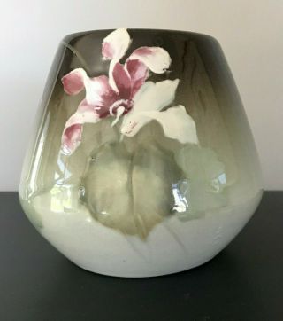Weller Eocean Rose Ovoid Vase 4.  5 " Tall.  Signed Sarah Reid Mclaughlin