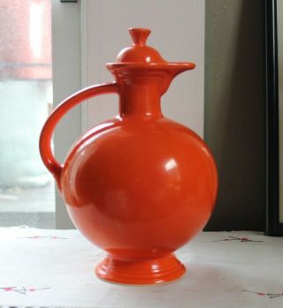 Vintage Fiesta Ware Carafe In Radioactive Red Orange Glaze Fiesta W/lid