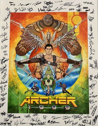 Archer “1999” Tv Show Cartoon Rare Signed Poster Cast And Crew Season 10