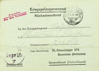 Netherlands 1919 Post Wwi Prisoner Of War Pow Censored Cover Arnhem To Germany