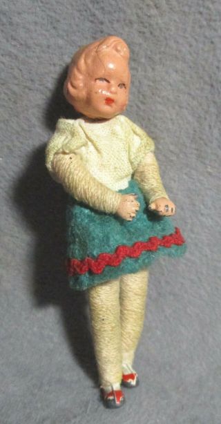 Vintage Dollhouse Miniature Doll - Caco - Germany - Tiny Girl W/metal Hands