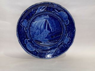 Historical Staffordshire Blue Transfer Table Rock Niagara Plate Ca.  1825