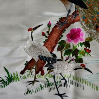 Vintage Asian Silk Hand Embroidery Bird/Peacock Panel 2