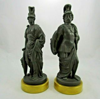 Pair Mottahedeh Black Basalt Figures Neo Classical Jupiter & Minerva Gilt Bases