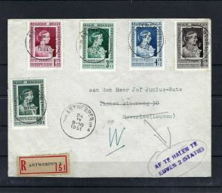 [lm12992] Belgium N°863/867 On Registered Cover To Leuven 1951 Cob € 56,  00 Ung
