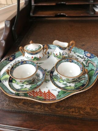 Antique Vtg Crown Staffordshire Chinese Willow Miniature Mini Teacup Saucer Set