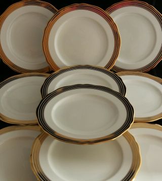 Antique Set 10 Copelands England China Dinner Plates Gold Encrusted 8289 Pattern