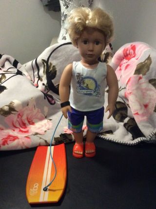 Our Generation Boy Doll “gabe In Outfit With Surf Board” Vgc