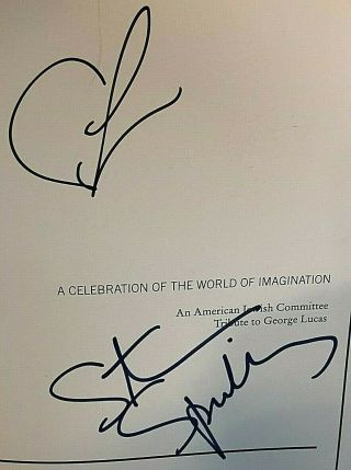 George Lucas & Steven Spielberg Insanely Rare Dual - Signed Tribute Dinner Book
