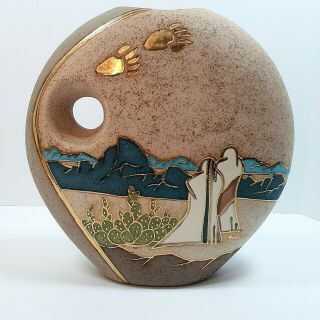 Southwest Art Pottery By Gina Arrighetti 22k Gold Trim Vase Large