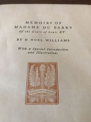 Memoirs Of Madame Du Barry Antique Book 1910