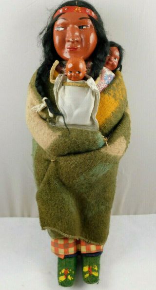 Vintage Skookum Native American Indian Doll With Papoose 11/14 " Tall