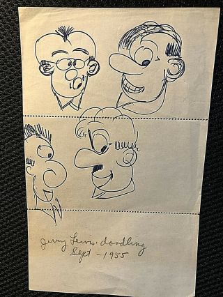 Jerry Lewis Signed/hand - Sketched One - Of - A - Kind 1955 Orig.  Funny Face " Doodlings "