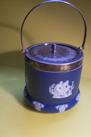 Antique Wedgwood Cobalt Blue Jasperware Biscuit Jar,  L - E 112