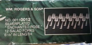 Wm.  Rogers & Son Silver Plated Enchanted Rose 12 Salad Forks 6 1/8 " No.  00110012