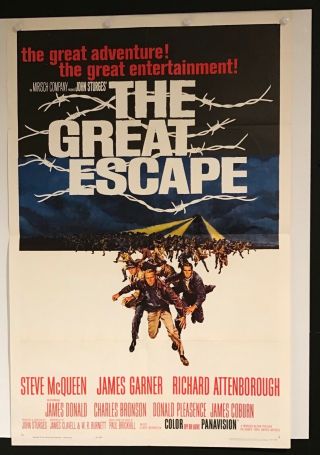 “the Great Escape” Us One Sheet Film Poster.  1963.  Steve Mcqueen.  War.