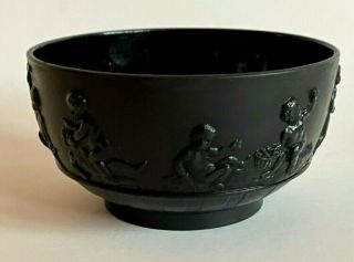 Vintage Wedgwood Black Basalt Jasperware Bowl Classical Playful Cherubs Babies