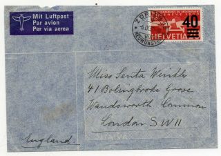 1937 Switzerland To Great Britain Cover,  Scarce Franking,  High Value