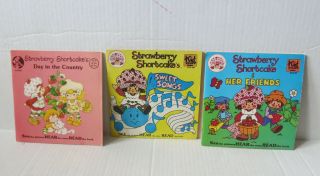 3 Vintage Strawberry Shortcake Books And Records 1980 