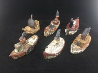 Nib - Vintage Tremar Potteries Complete Set Of 6 Mini Ships Boats Very Rare