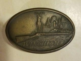 Vintage Indiana Metal Craft 1977 Winchester Belt Buckle Lever Action And Buck