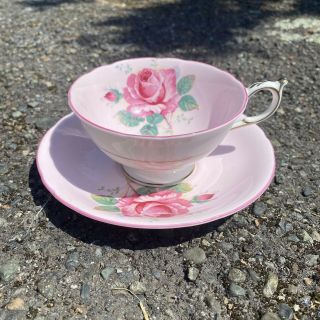 Paragon Double Warrant Cabbage Rose Pink Cup & Saucer Pink Trim