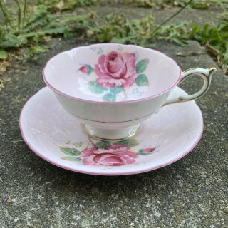 Paragon Double Warrant Cabbage Rose Pink Cup & Saucer Pink Trim 2