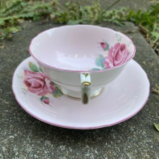 Paragon Double Warrant Cabbage Rose Pink Cup & Saucer Pink Trim 3